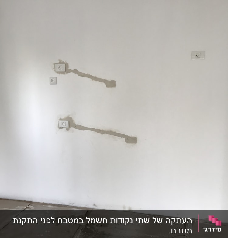 שקעים חשמליים מותקנים על קיר לבן